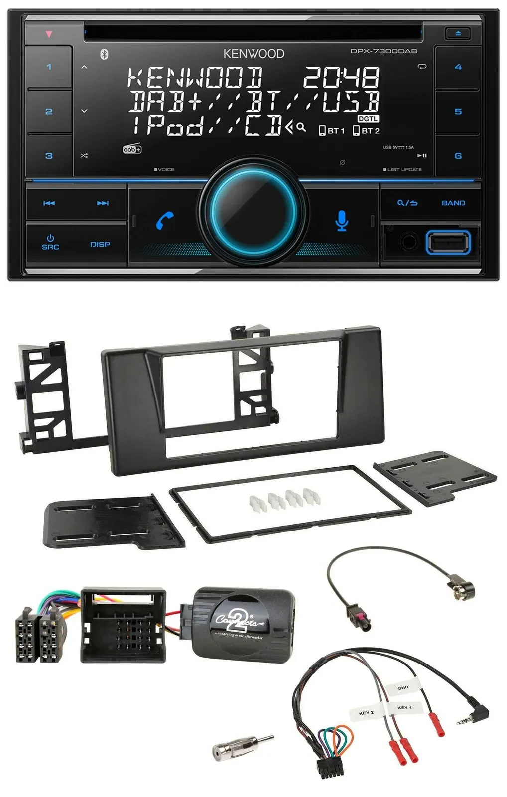 Kenwood CD 2DIN DAB USB Lenkrad Bluetooth Autoradio für BMW 5er E39 01-03 Quadlo