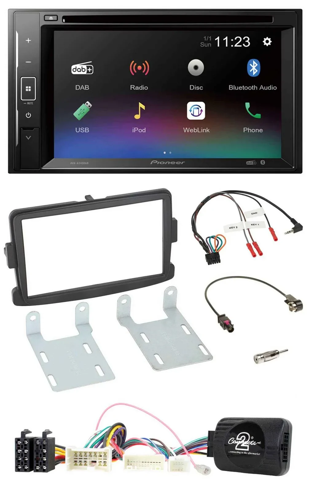 Pioneer Bluetooth Lenkrad USB 2DIN DAB DVD Autoradio für Dacia Sandero ab 2013 s