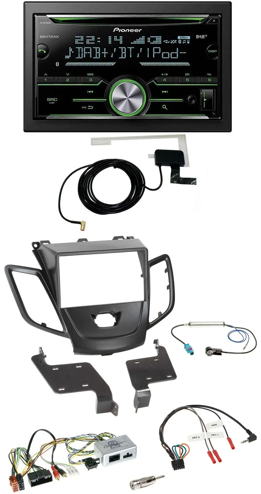 Автомагнитола 2DIN Pioneer CD/USB/Bluetooth/DAB для Ford Fiesta 2010–2017, черный, поддержка кнопок на руле