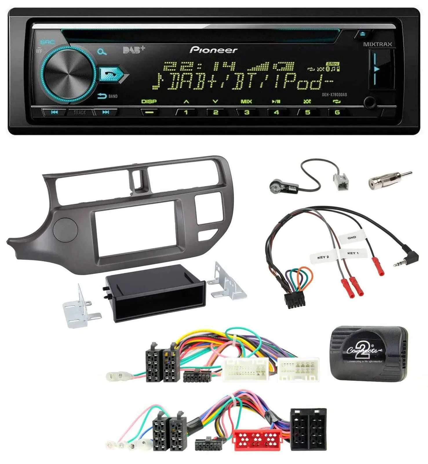 Автомагнитола для Kia Rio UB (2011–2015) Pioneer DAB, CD, USB, Bluetooth, поддержка кнопок на руле, антрацит