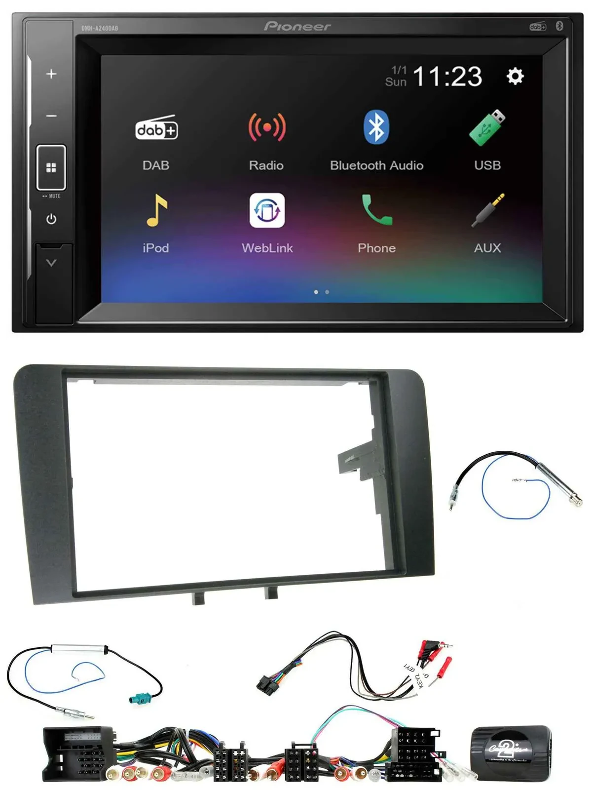 Автомагнитола Pioneer 2DIN, DAB, Bluetooth, USB, для Audi A3 8P (2003–2012), поддержка управления с руля