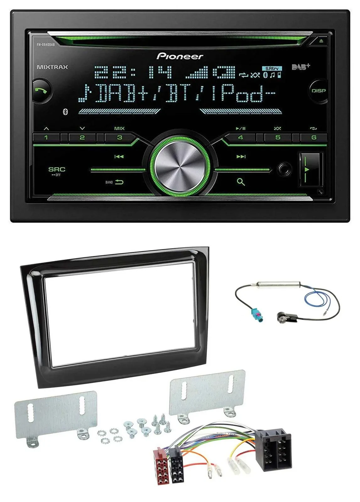 Автомагнитола Pioneer 2DIN, Bluetooth, DAB, USB, CD, для Fiat Doblo (с 2015), цвет: чёрный (piano black)