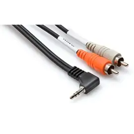 Коммутационный кабель Hosa 3' Right-Angle 3.5mm TRS to Dual RCA Stereo Breakout Y-Cable #CMR-203R