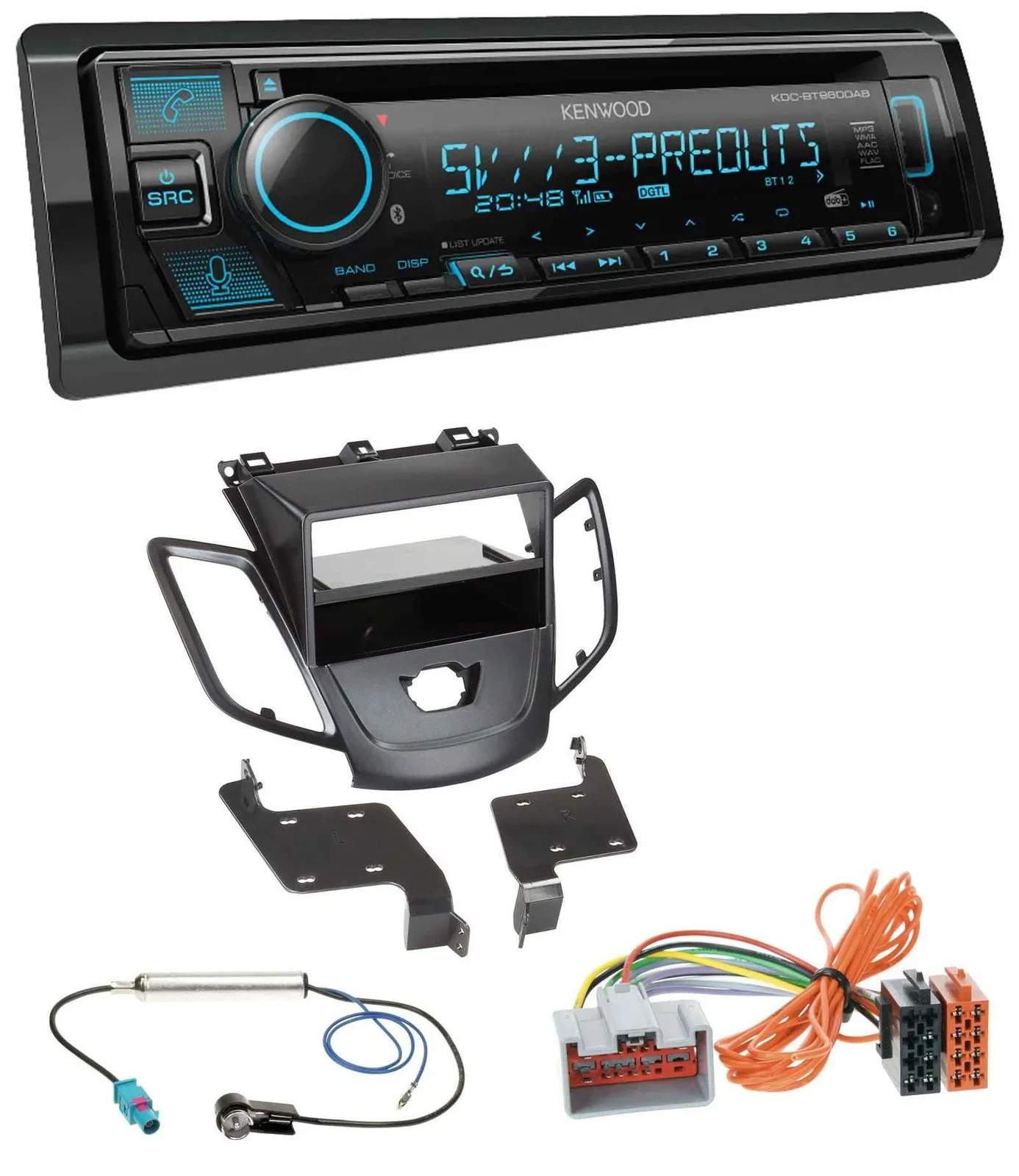 Kenwood Bluetooth USB CD MP3 DAB Autoradio für Ford Fiesta JA8 08-10 ohne Displa