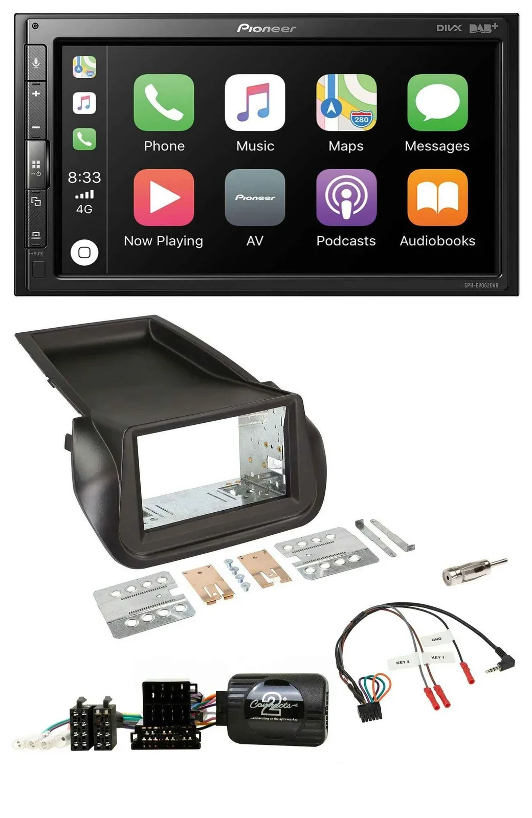 Pioneer USB Lenkrad DAB 2DIN Bluetooth Autoradio für Citroen Nemo Fiat Fiorino P