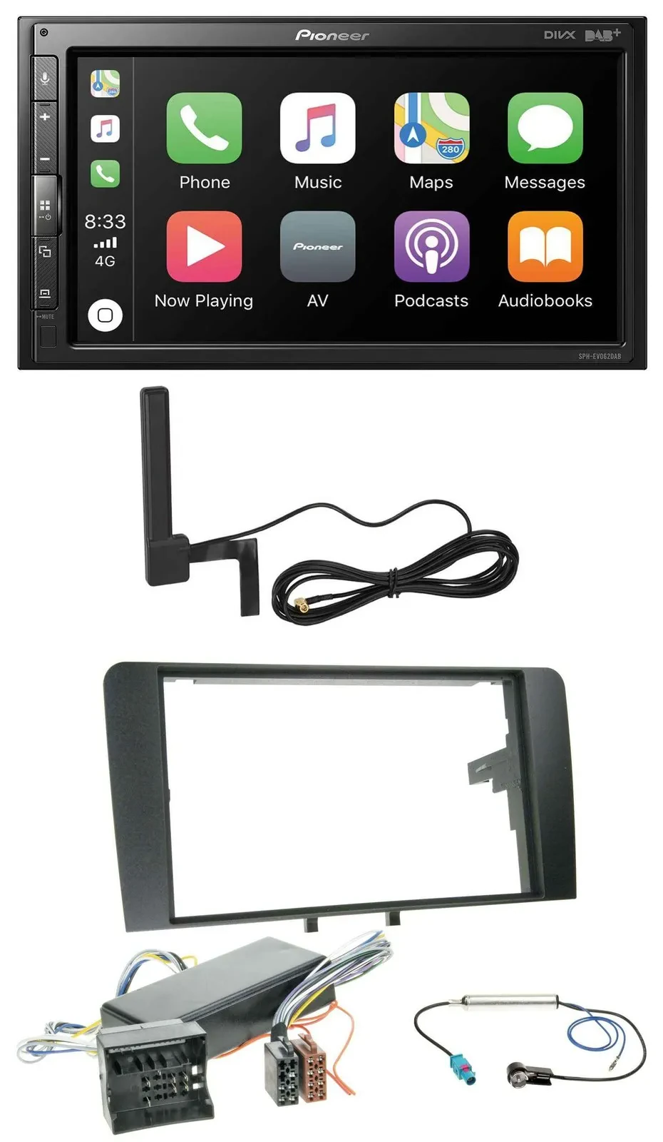 Автомагнитола Pioneer 2DIN USB Bluetooth DAB MP3 для Audi A3 8P (2006–2012), совместимая с Bose активной системой