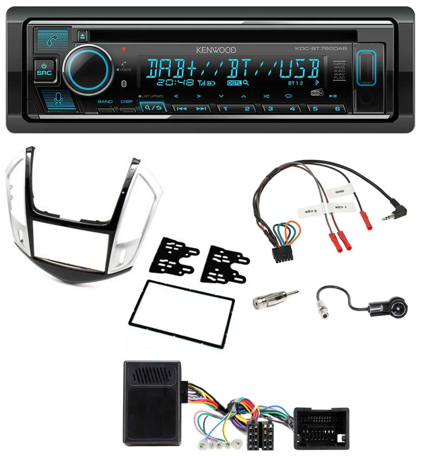 Kenwood Lenkrad Bluetooth DAB USB CD Autoradio für Chevrolet Cruze 2011-2016 sil