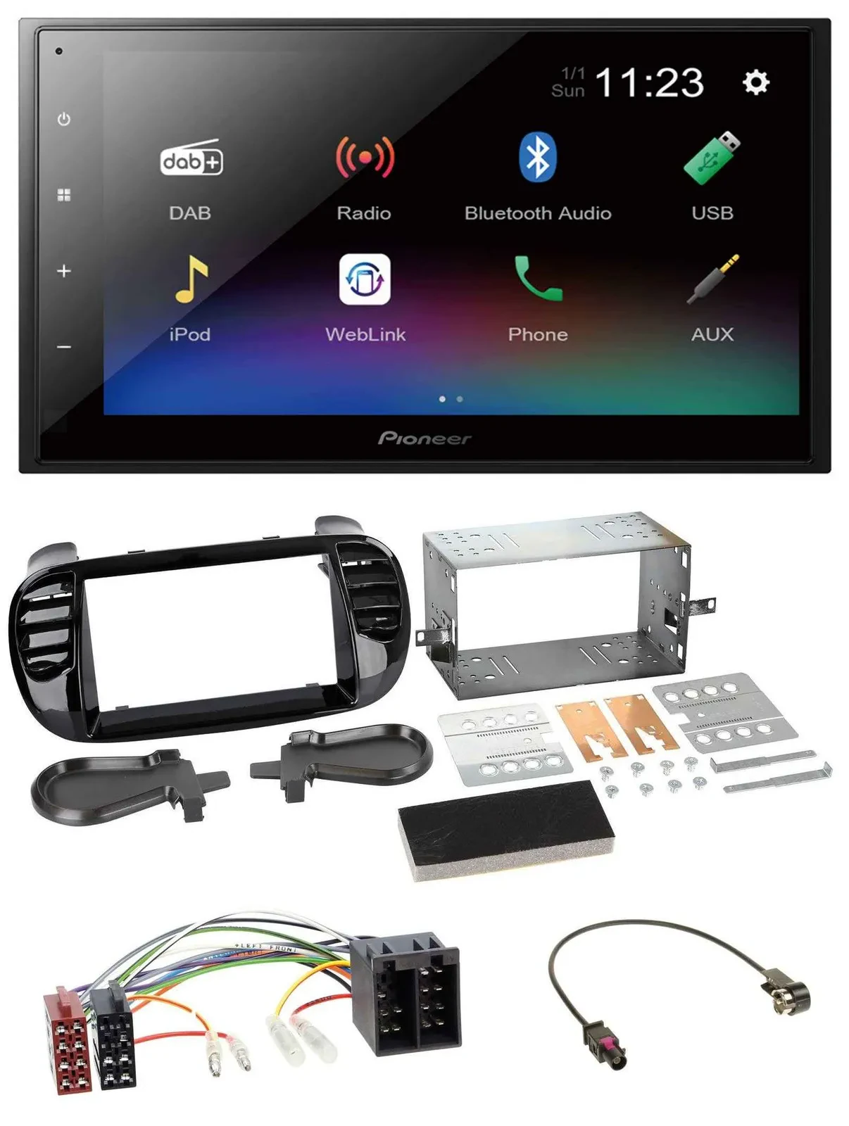 Pioneer USB Bluetooth DAB 2DIN MP3 Autoradio für Fiat 500 ab 12 ISO schwarz