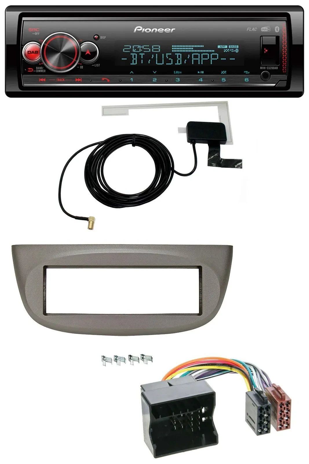 Автомагнитола Pioneer Bluetooth DAB USB MP3 для Renault Twingo 2007–2014, бежево-серая