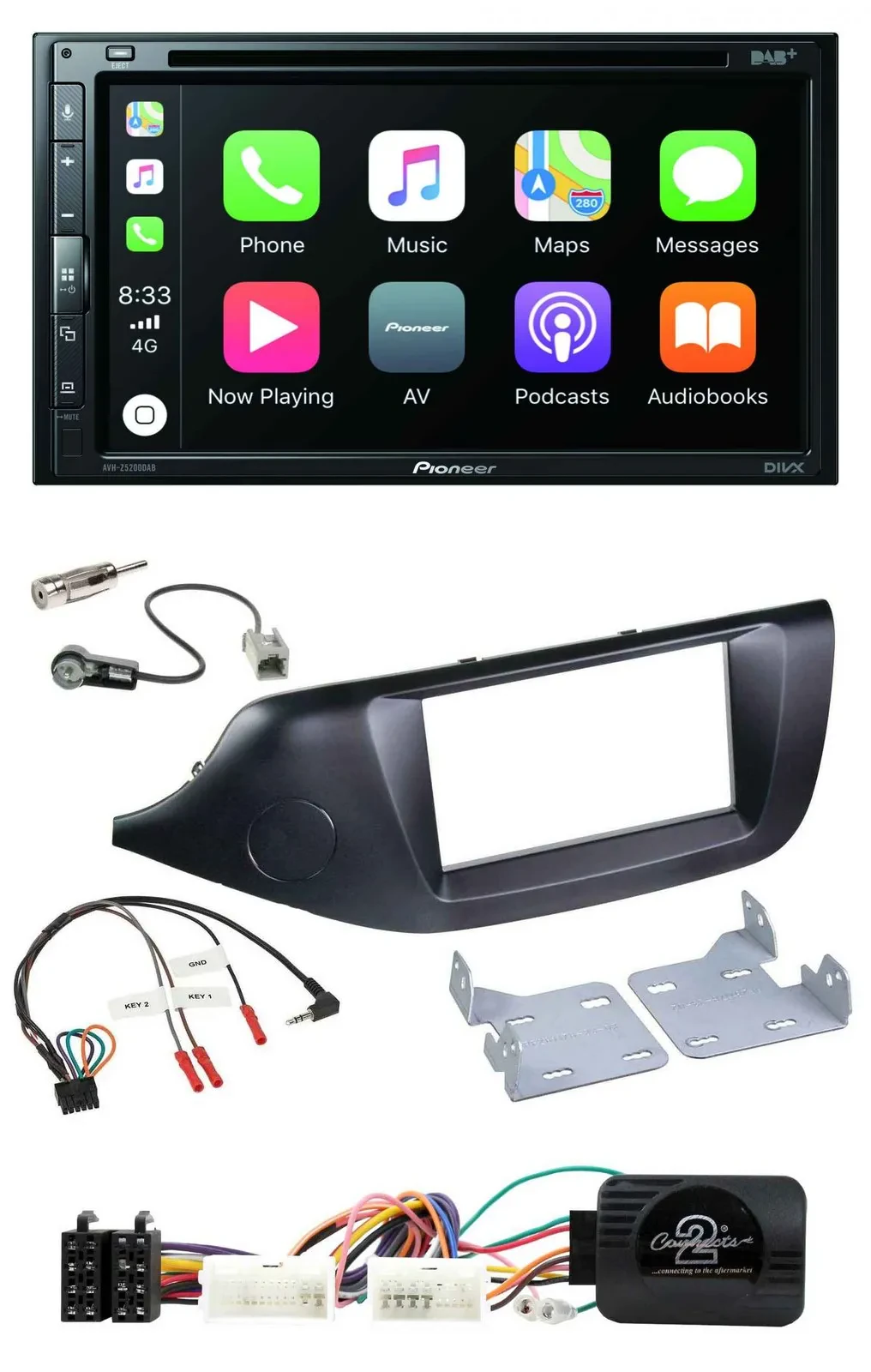 Pioneer DVD 2DIN Lenkrad DAB Bluetooth USB Autoradio für Kia Ceed ab 2012 schwar