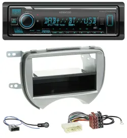 Автомагнитола для Nissan Micra (2010–2013, K13) Kenwood Bluetooth, MP3, DAB, USB серебристая