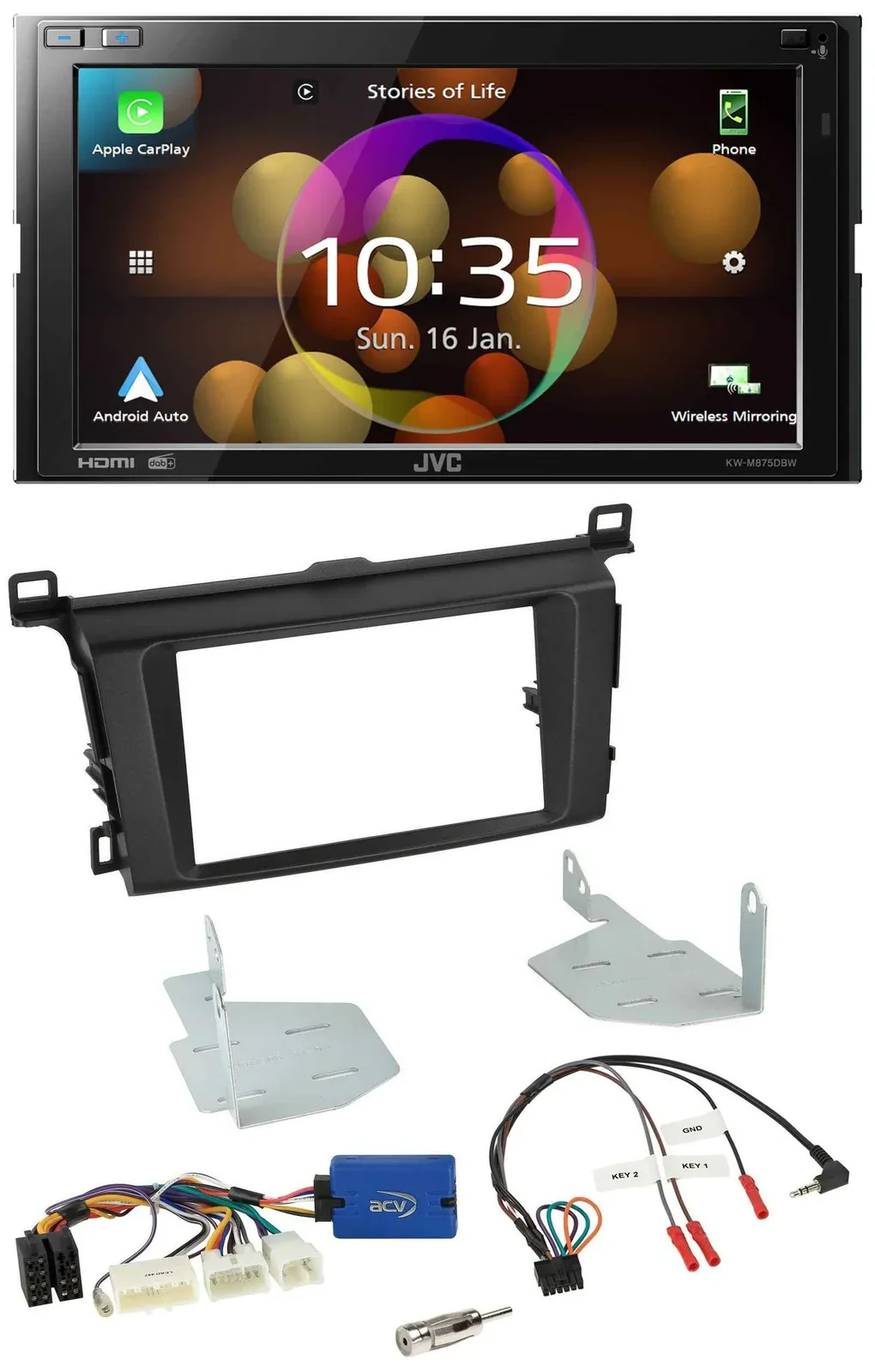 JVC DAB Lenkrad 2DIN Bluetooth USB Autoradio für Toyota RAV 4 ab 2013