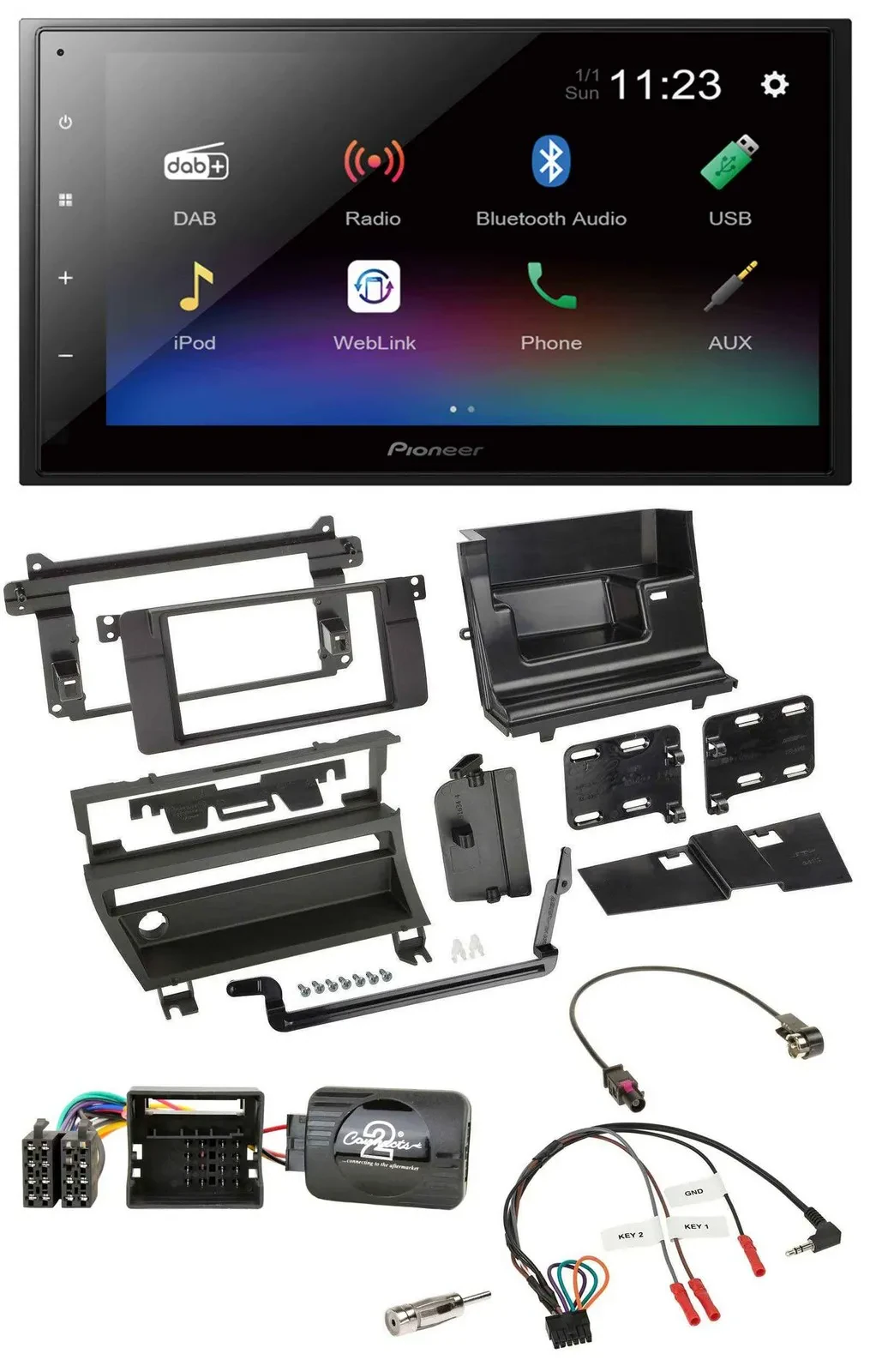 Pioneer USB Bluetooth DAB 2DIN Lenkrad Autoradio für BMW 3-er E46 2001-2006 1 Sc