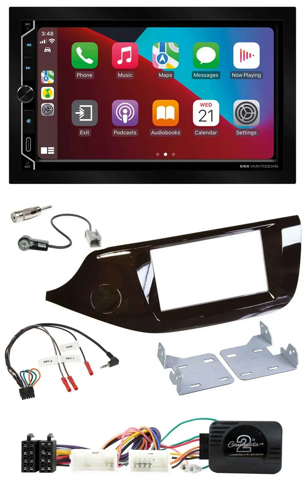 Автомагнитола ESX 2DIN DAB, USB, Bluetooth, поддержка кнопок на руле, для Kia Ceed (с 2012), глянцевая