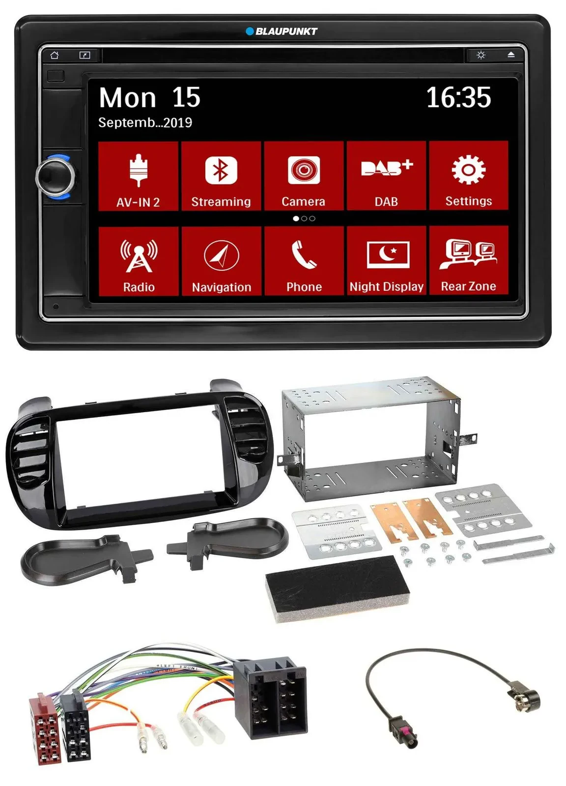 Blaupunkt Bluetooth DAB 2DIN USB DVD MP3 Autoradio für Fiat 500 ab 12 ISO schwar