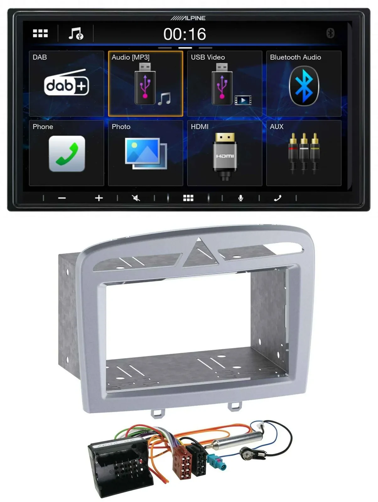 Alpine Bluetooth 2DIN MP3 DAB USB Autoradio für Peugeot 308 09-13 warmsilber