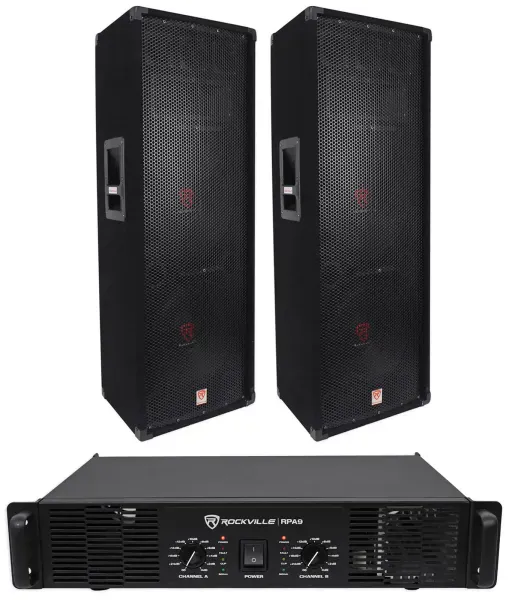 (2) Rockville RSG12.2 Dual 12" 2000W PA Speakers+Rockville RPA9 Amplifier DJ Amp