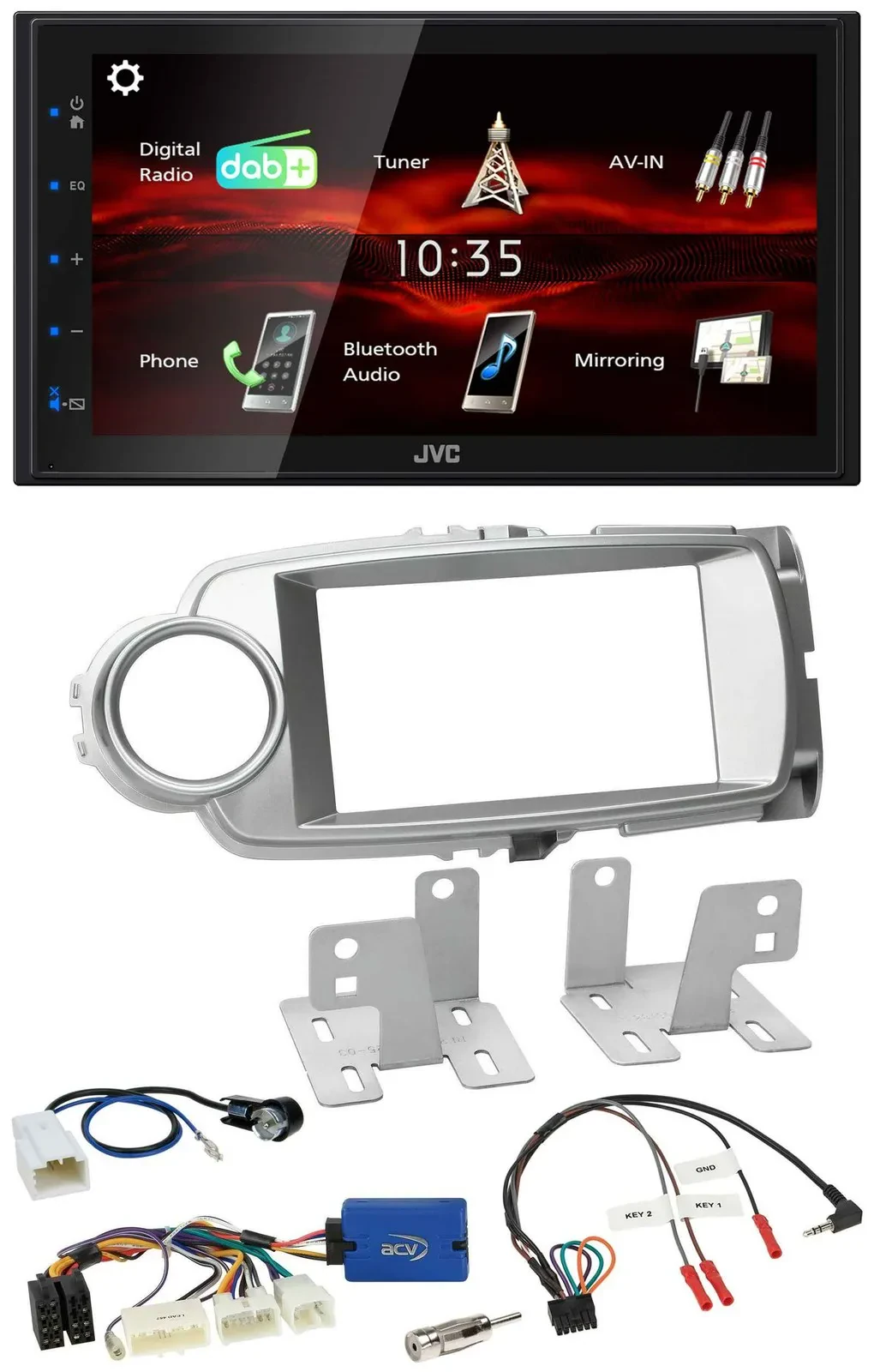 JVC USB Bluetooth Lenkrad DAB 2DIN Autoradio für Toyota Yaris 2011-2014 silber 2