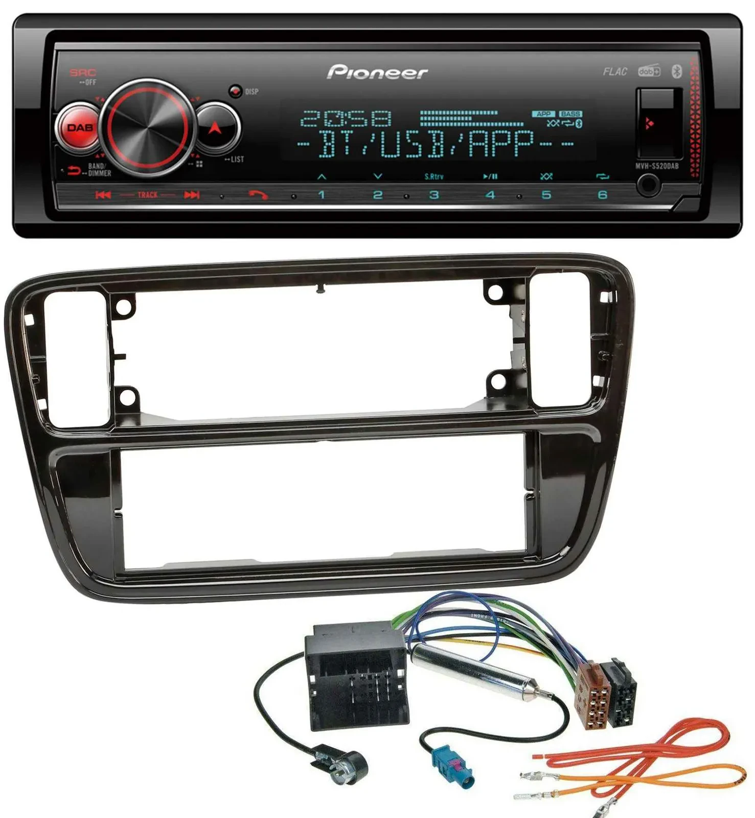 Pioneer Bluetooth USB MP3 DAB Autoradio für VW Up AA AAN 2011-2016 piano black