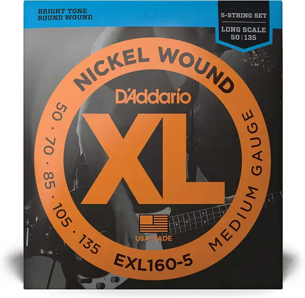 Струны для 5-струнной бас-гитары D'Addario EXL160-5 50-135