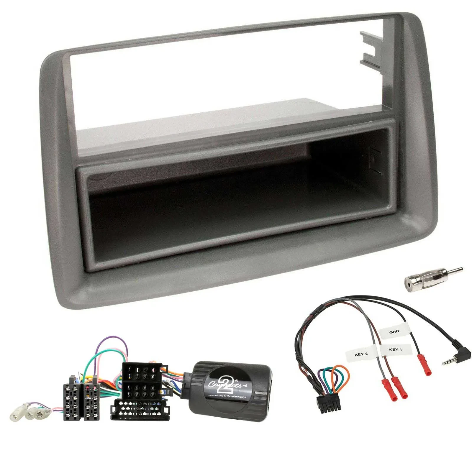 Radioset Lenkradadapter DIN Autoradio für Fiat Panda 169 2007-2012 grau