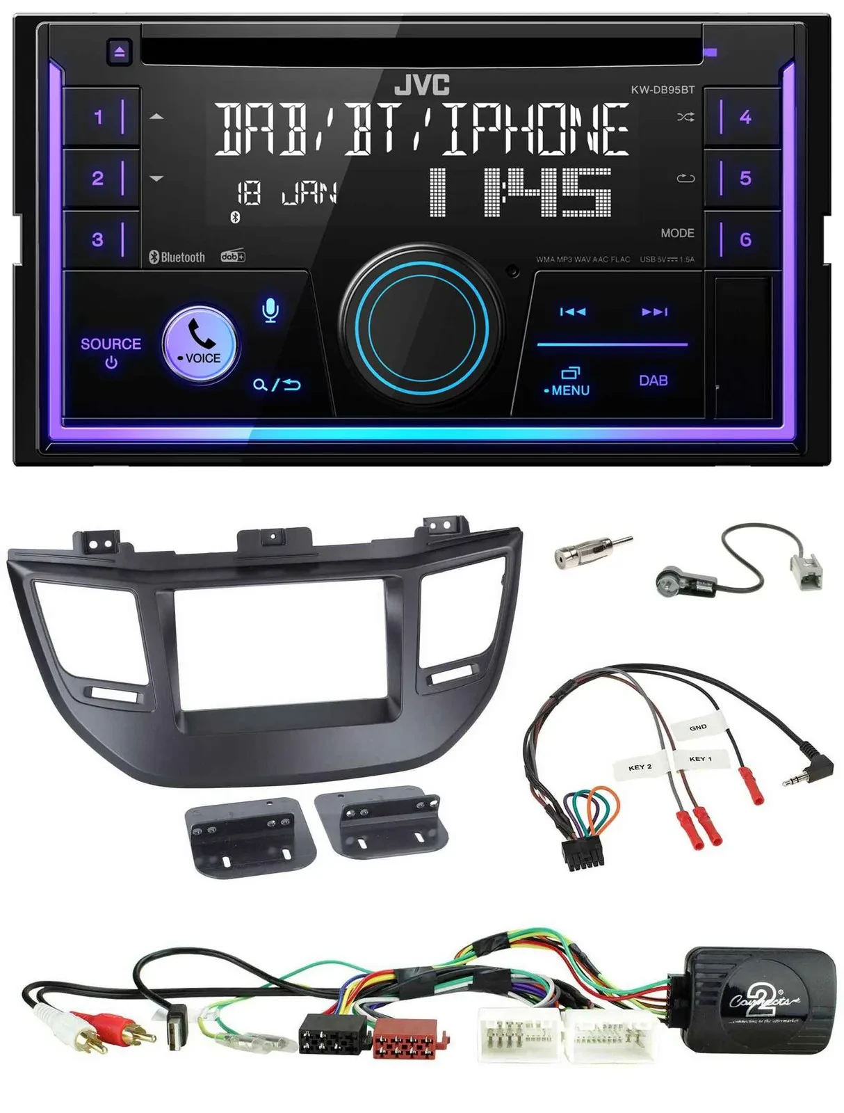 Автомагнитола для Hyundai Tucson (2015–2020) JVC 2 DIN, CD, DAB, Bluetooth, USB, черный
