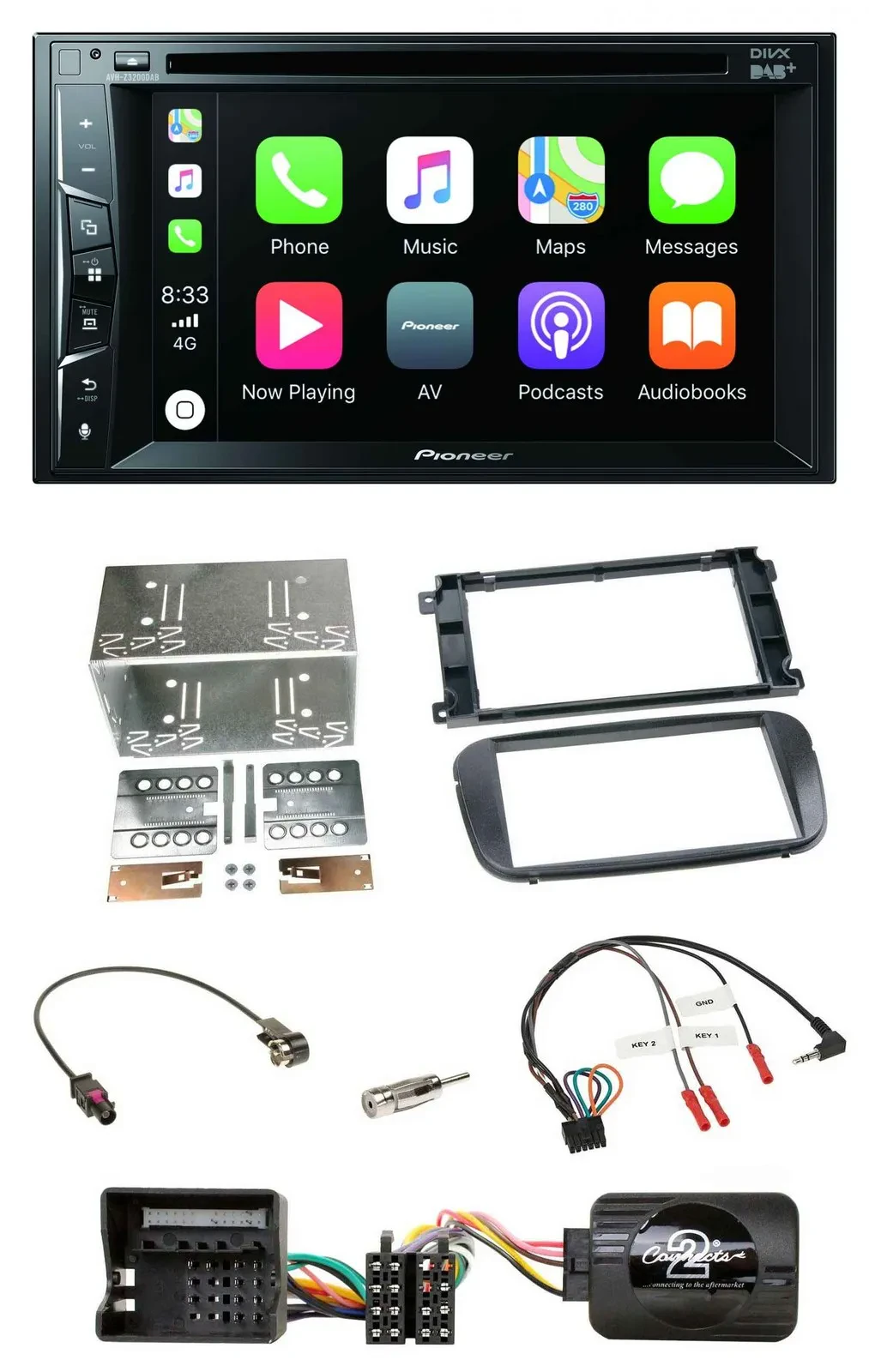 Автомагнитола Pioneer 2-DIN, USB, DVD, Bluetooth, DAB для Ford Focus/C-Max/Galaxy с поддержкой управления на руле