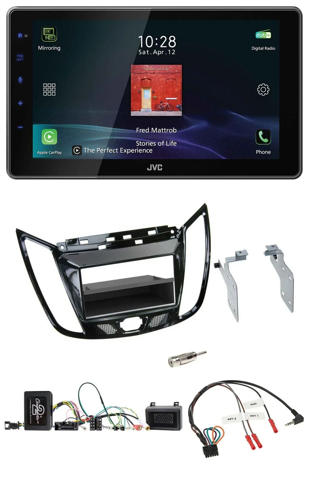 JVC DAB Lenkrad Bluetooth USB Autoradio für Ford C-Max Kuga Klavierlack schwarz