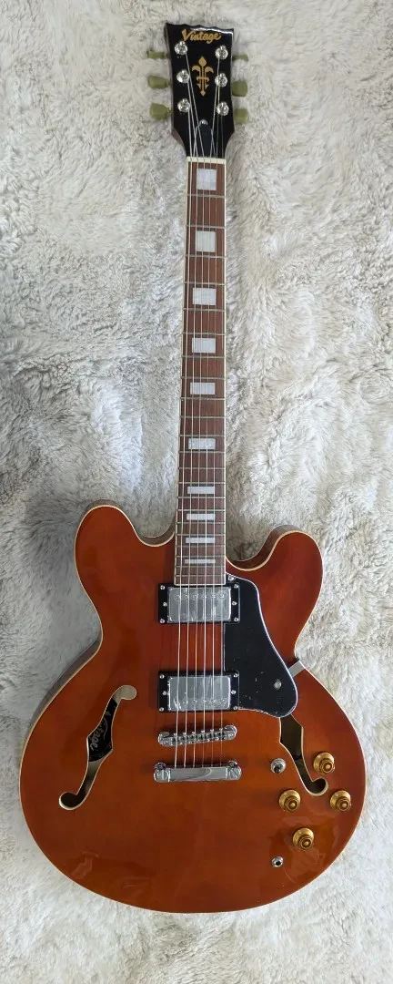 Vintage VSA500W Reissued Semi Hollow Body Electric Guitar Natural Walnut-B-Stock