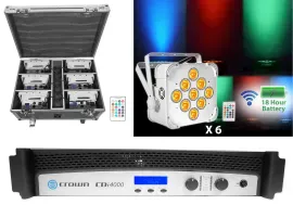Crown CDi4000 2-Ch. 1200w Power Amplifier Amp+(6) White Wireless Par Lights+Case