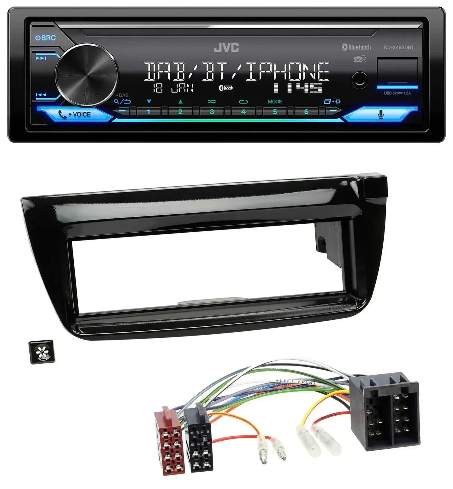 Автомагнитола JVC Bluetooth DAB USB MP3 для Opel Combo (с 2011) и Fiat Doblo (2012–2015)