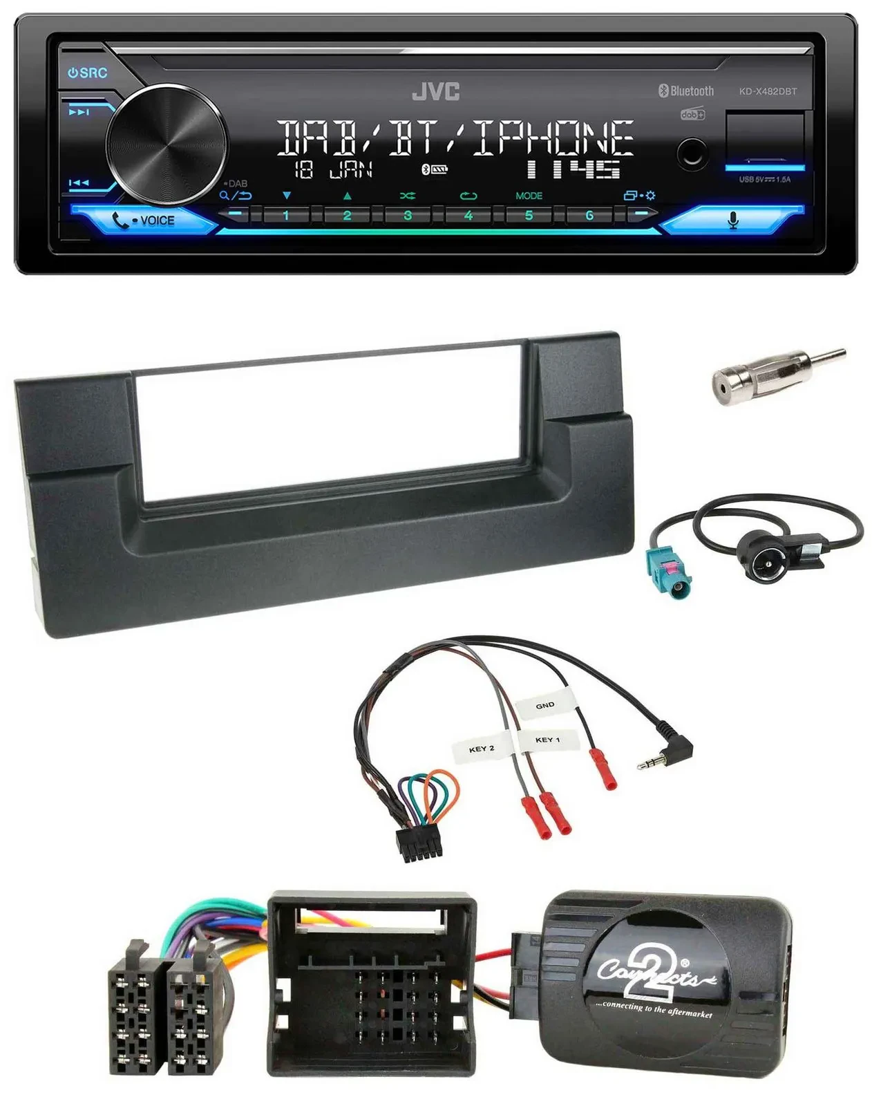JVC Bluetooth DAB USB Lenkrad Autoradio für BMW 5er E39 01-04 Aktivsystem Quadlo