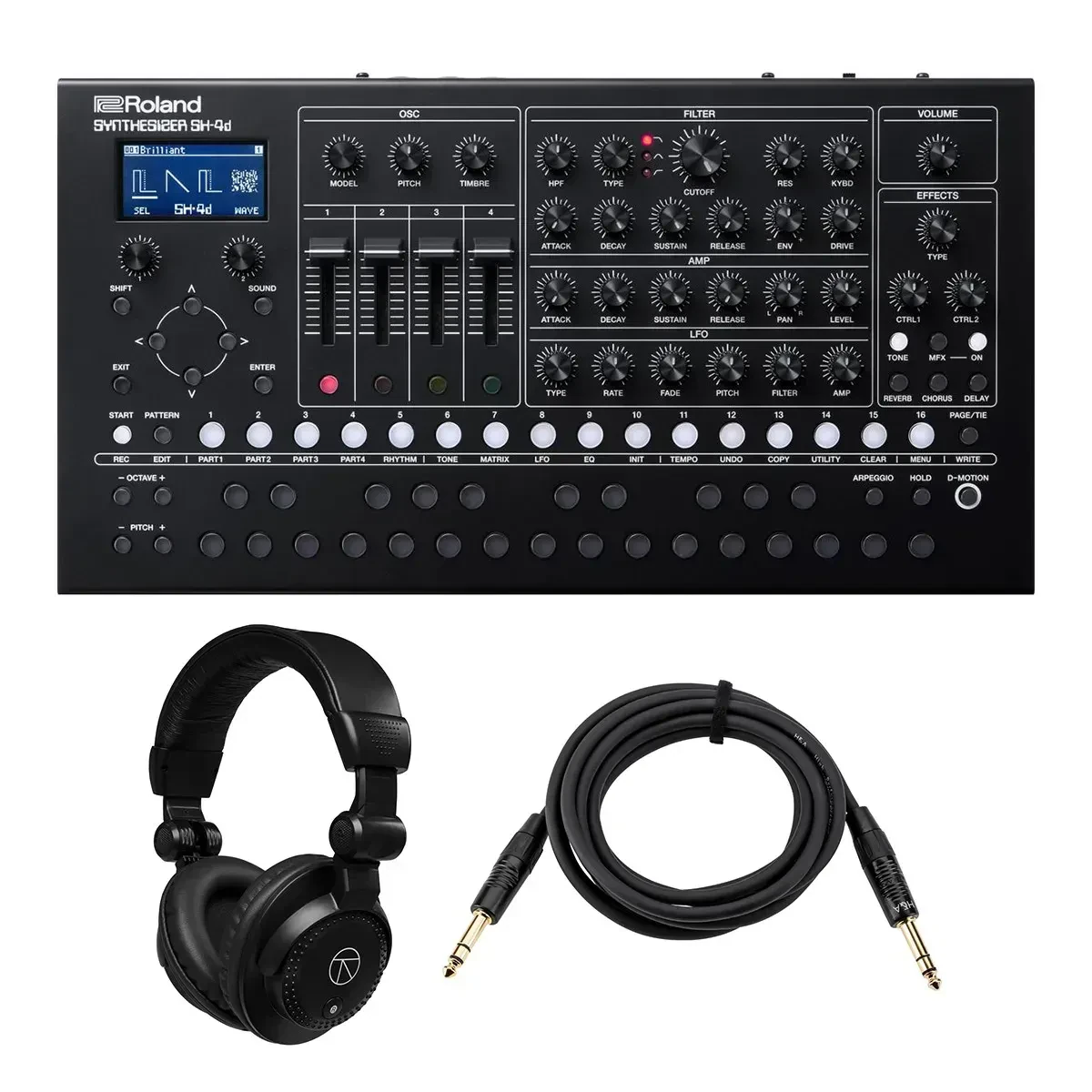 Roland SH-4D Compact Desktop Synthesizer, Bundle with Turnstile Audio TAPH100 Mo