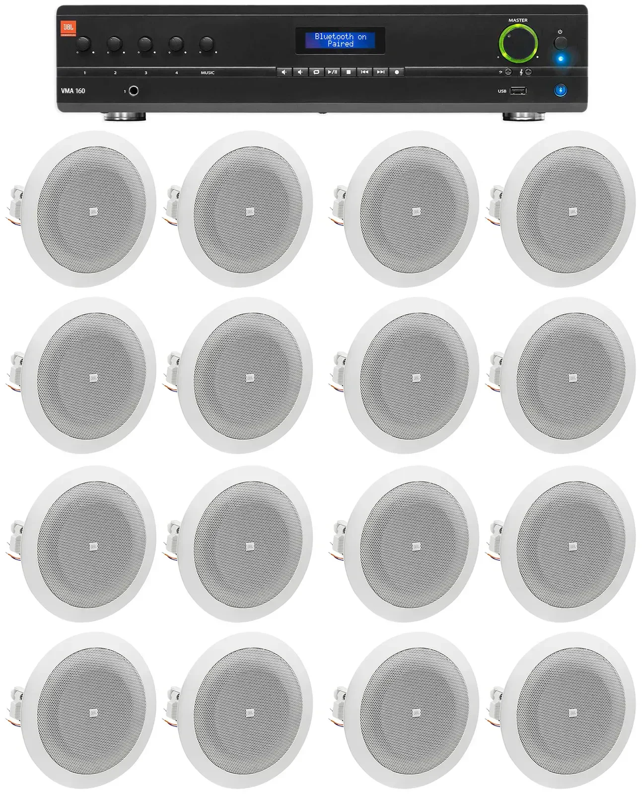 Потолочная акустика JBL 8124 White с усилителем (16 штук)