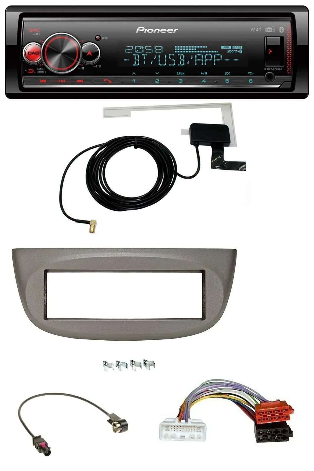 Автомагнитола для Renault Twingo (с 2015) Pioneer Bluetooth, DAB, USB, MP3, бежево-серая