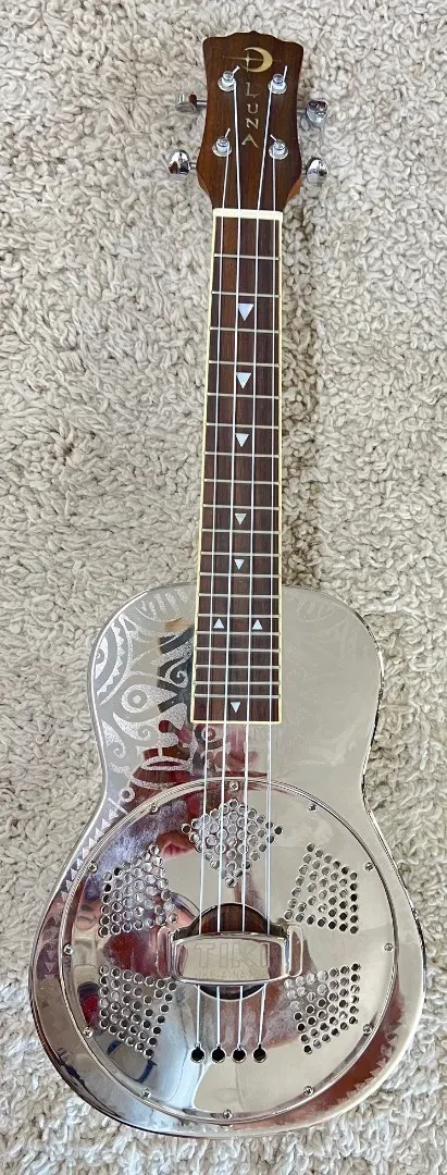 Luna TIKI RES Ukenator Concert Tiki Resonator Ukulele with case - Prototype