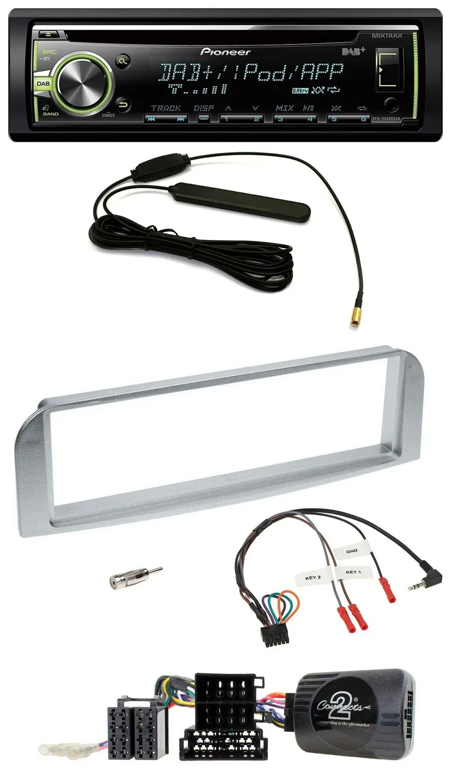 Автомагнитола Pioneer MP3/USB/CD/DAB для Alfa Romeo GT/147 (2007–2010), серебристо-серая, поддержка кнопок на руле