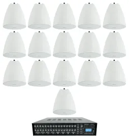 4-Zone Matrix Multi Room Commercial 70v Amplifier+16 6.5" White Pendant Speakers