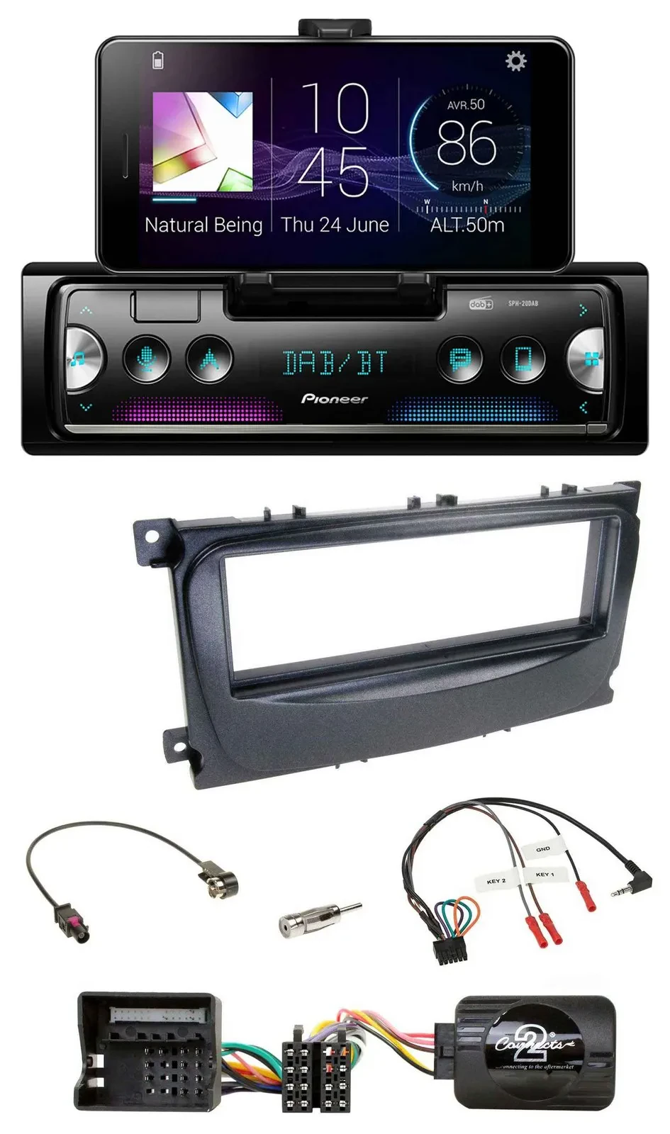 Автомагнитола для Ford Focus, C-Max, Galaxy (с 2007) Pioneer USB Bluetooth DAB с поддержкой управления с руля