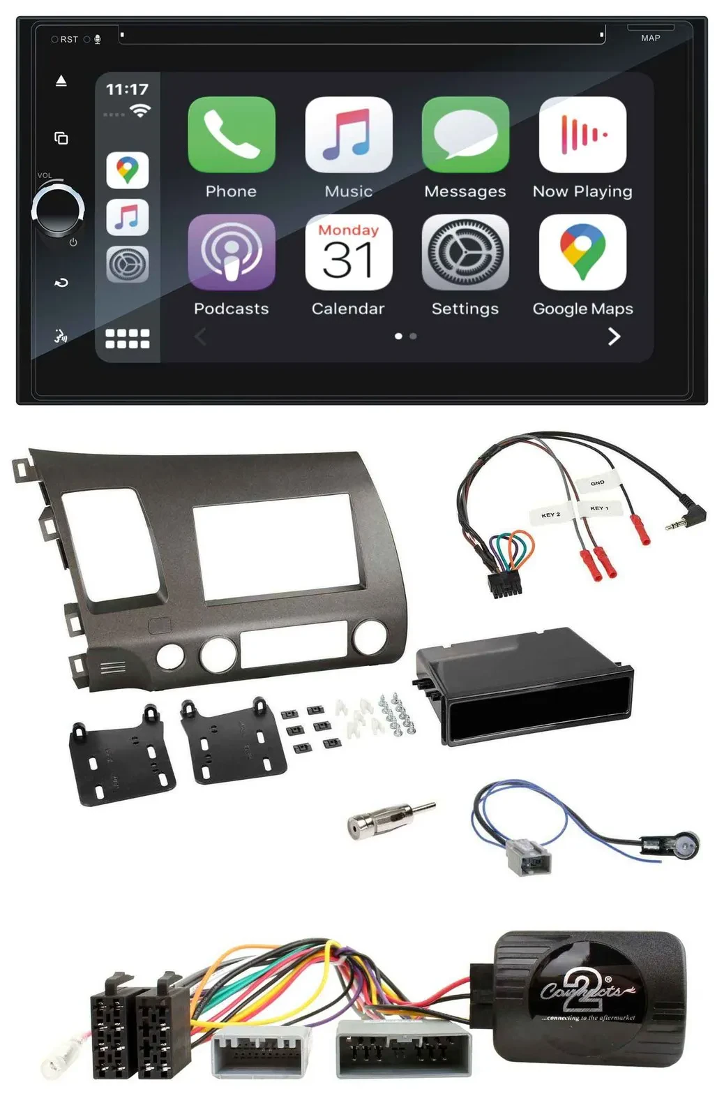 Автомагнитола Blaupunkt 2DIN, навигация TMC, DAB, Bluetooth, USB, для Honda Civic 2006–2010