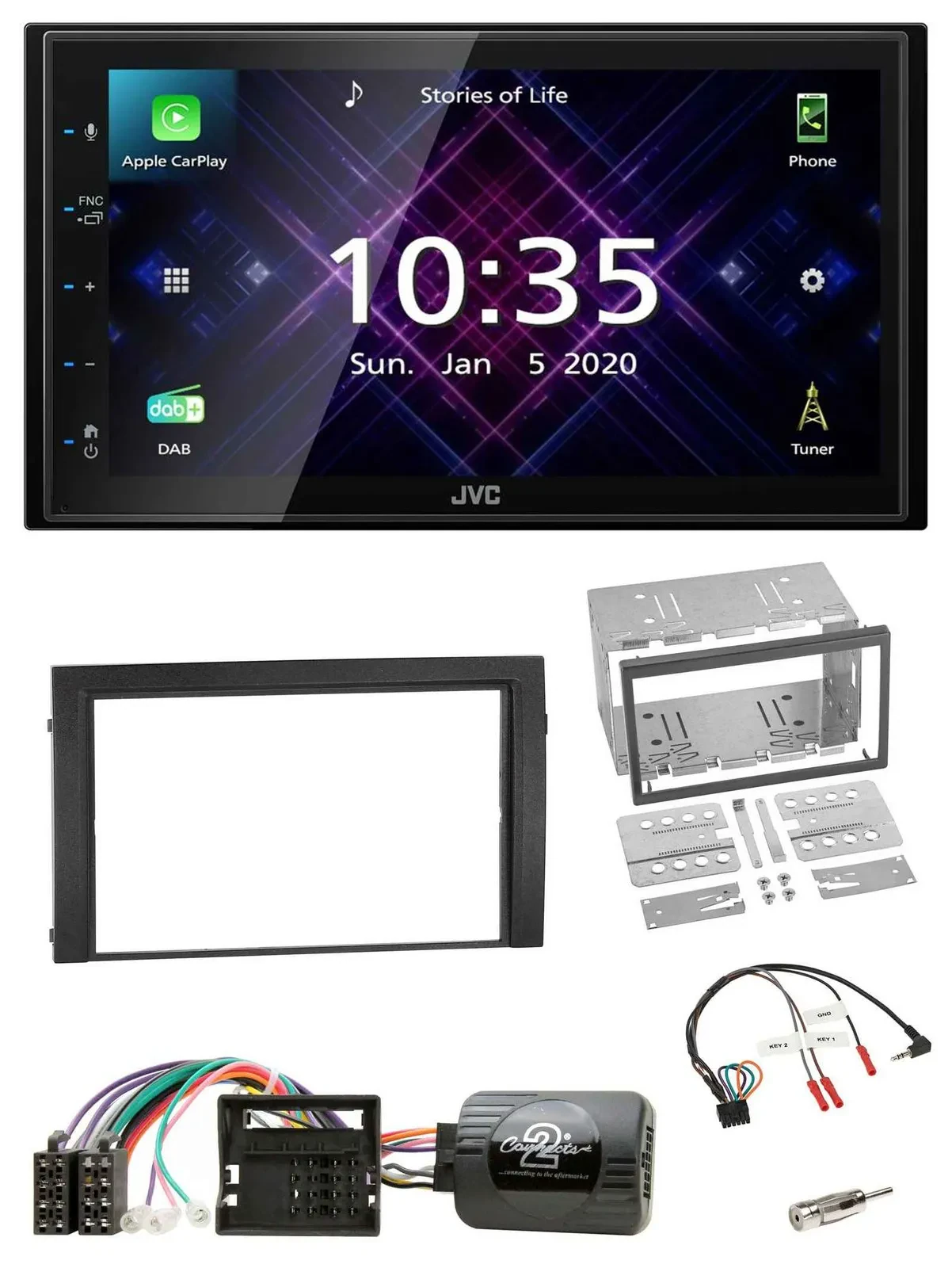 JVC DAB 2DIN Lenkrad Bluetooth USB Autoradio für Skoda Fabia 6Y 2004-2007 Quadlo