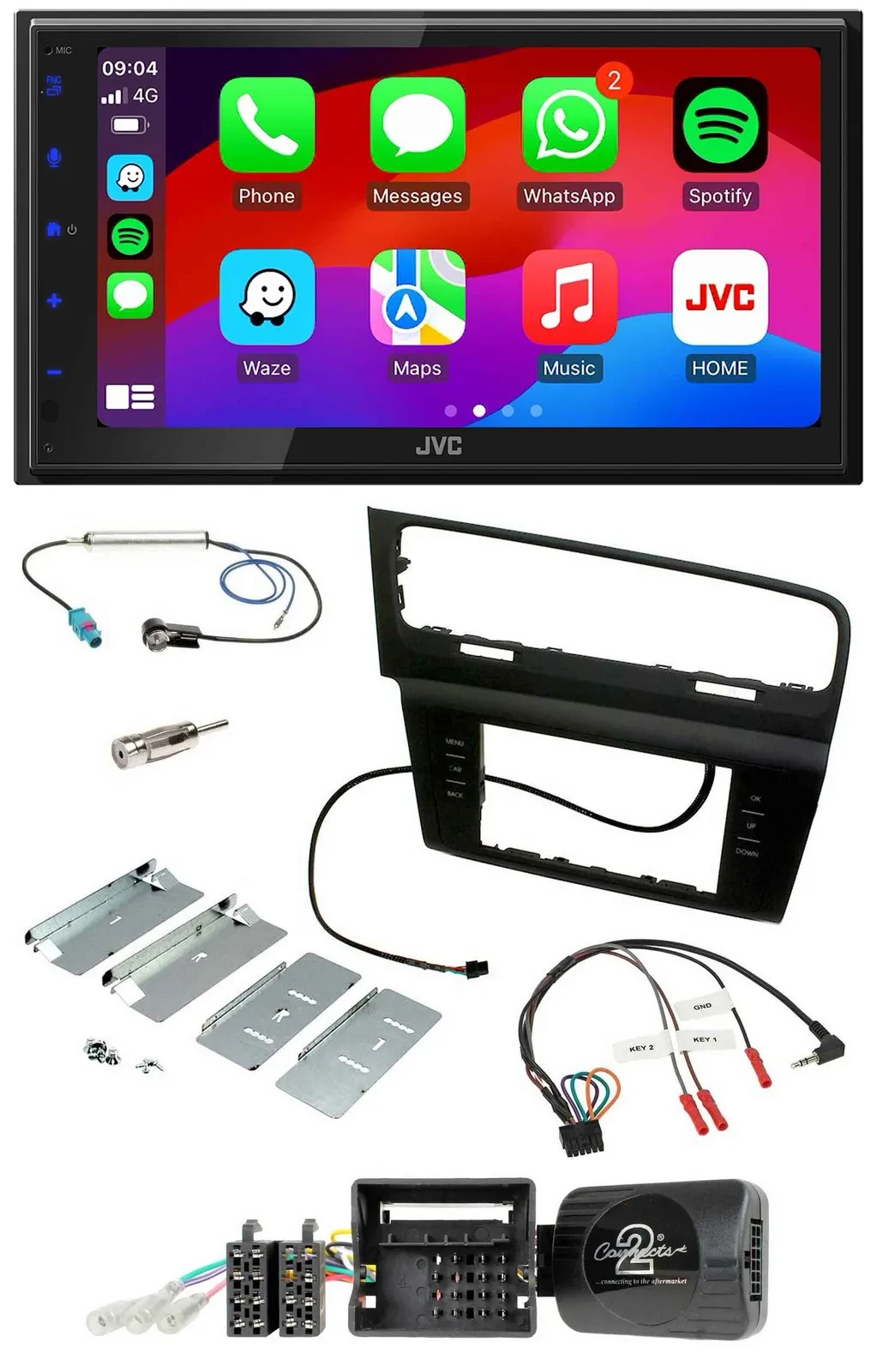 Автомагнитола JVC 2DIN, DAB, Bluetooth, USB, для VW Golf VII (с 2012)