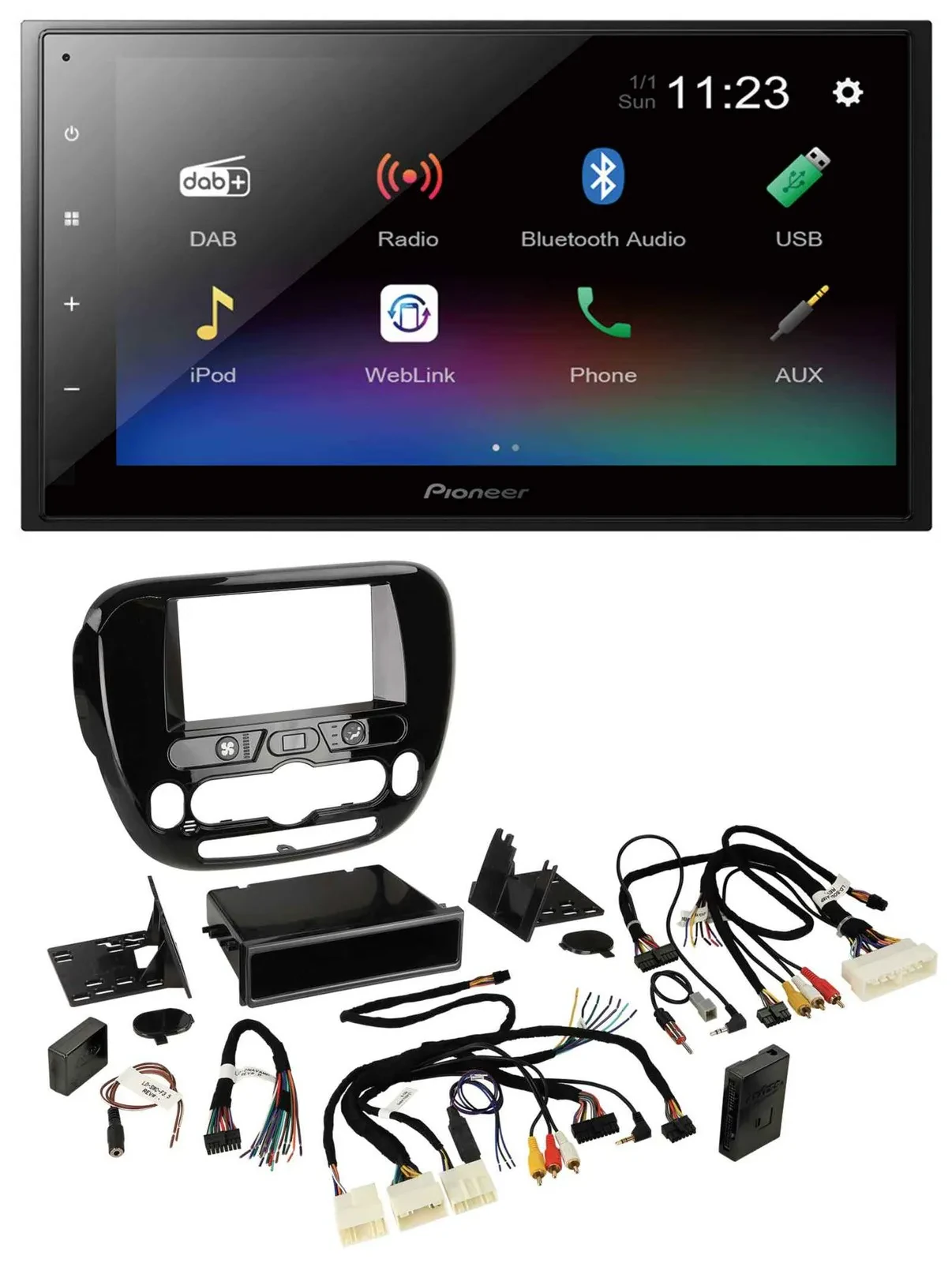 Автомагнитола Pioneer 2-DIN, USB, Bluetooth, DAB, для Kia Soul (с 2014), поддержка кнопок на руле, совместима с климат-контролем