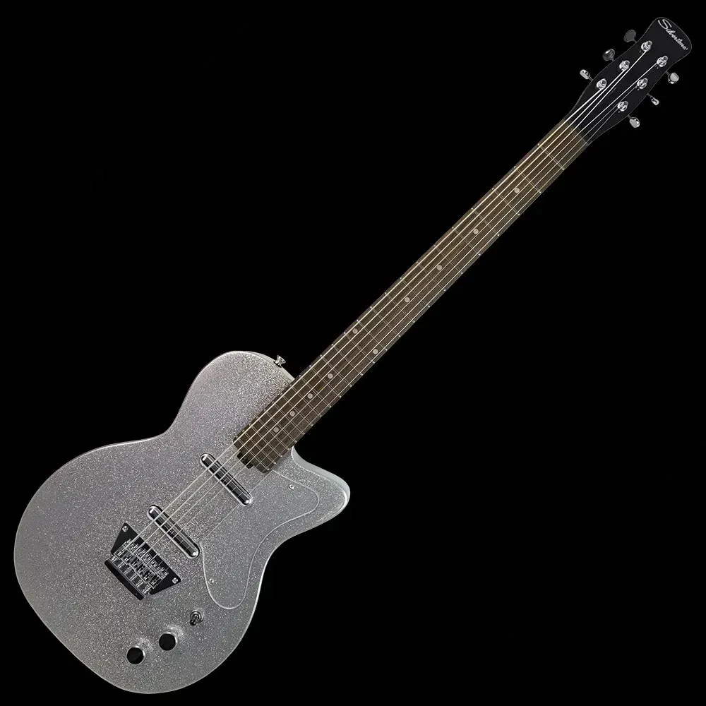 Silvertone 1373 Classic Solid Body Baritone Electric Guitar, Heavy Silver Flake