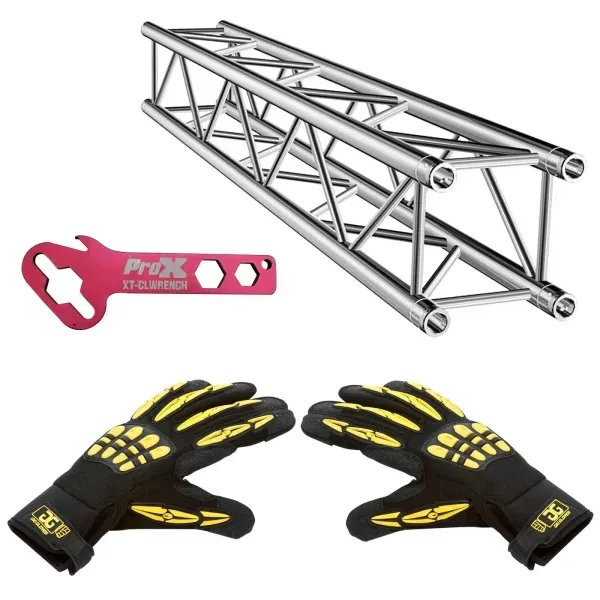 ProX XT-SQ656 6.56FT (2.00m) Square Truss w/ Pair Black Yellow Gloves+Truss Key