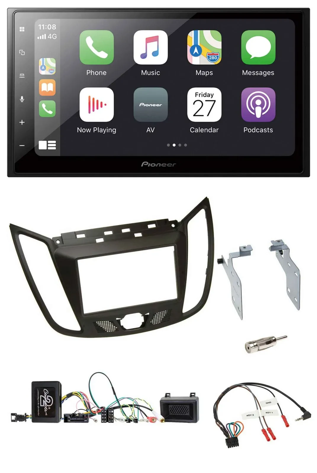 Pioneer Lenkrad Bluetooth DAB 2DIN USB Autoradio für Ford C-Max ab 11 braun