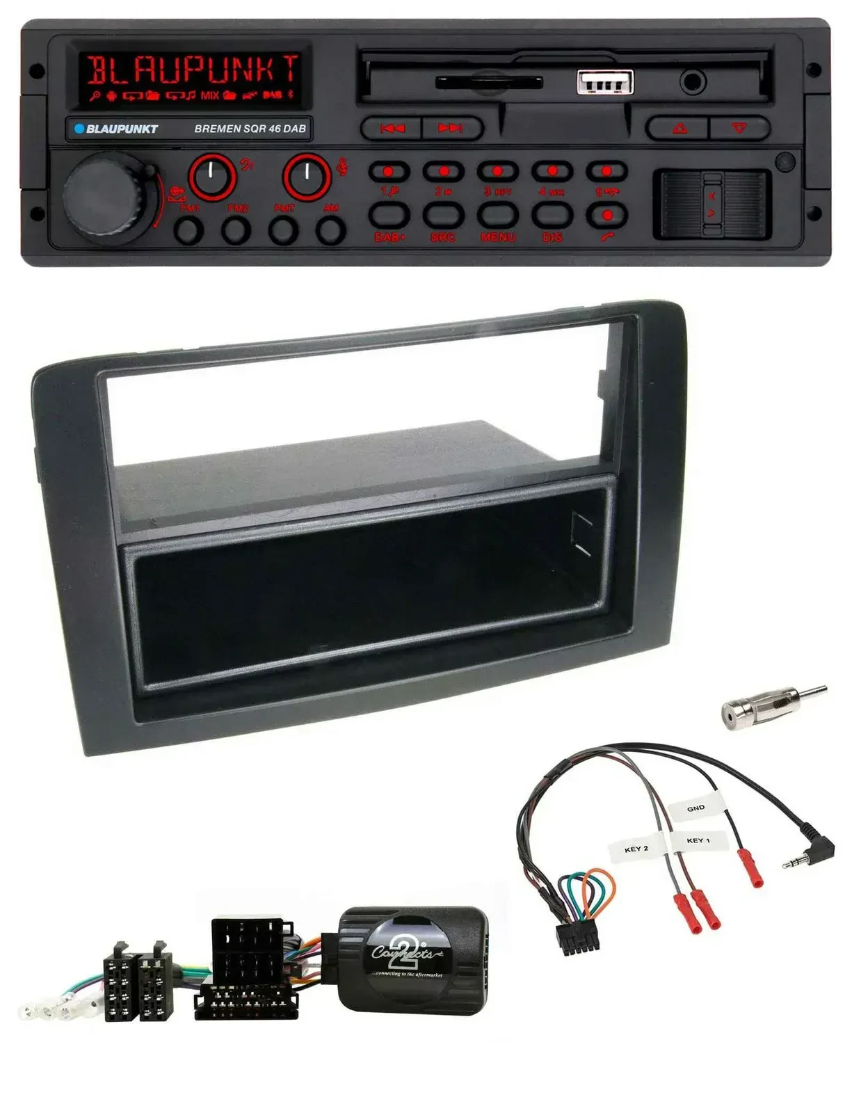Blaupunkt SD Lenkrad USB Bluetooth DAB Autoradio für Fiat Idea 2006-2012 schwarz