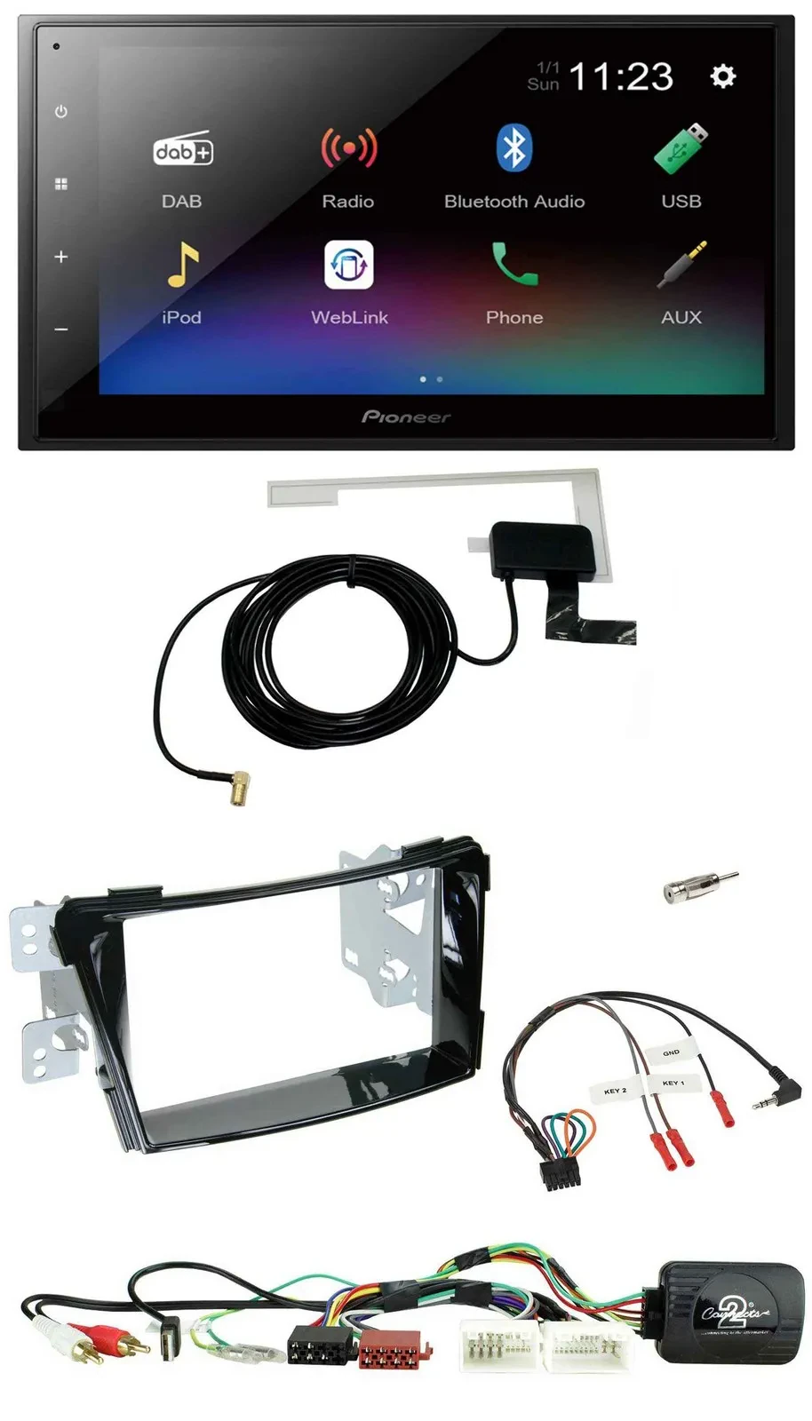 Pioneer DAB Lenkrad Bluetooth 2DIN USB Autoradio für Hyundai i40 11-19 USB AUX K