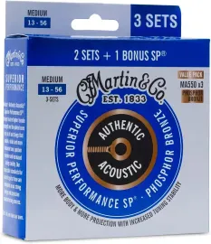 3 pack of Martin Authentic Acoustic Phosphor Bronze Strings Medium 13-56 #MA550