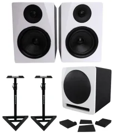 2) Rockville APM6W 6.5" Powered Studio Monitors+Active 10" Subwoofer+Stands+Pads